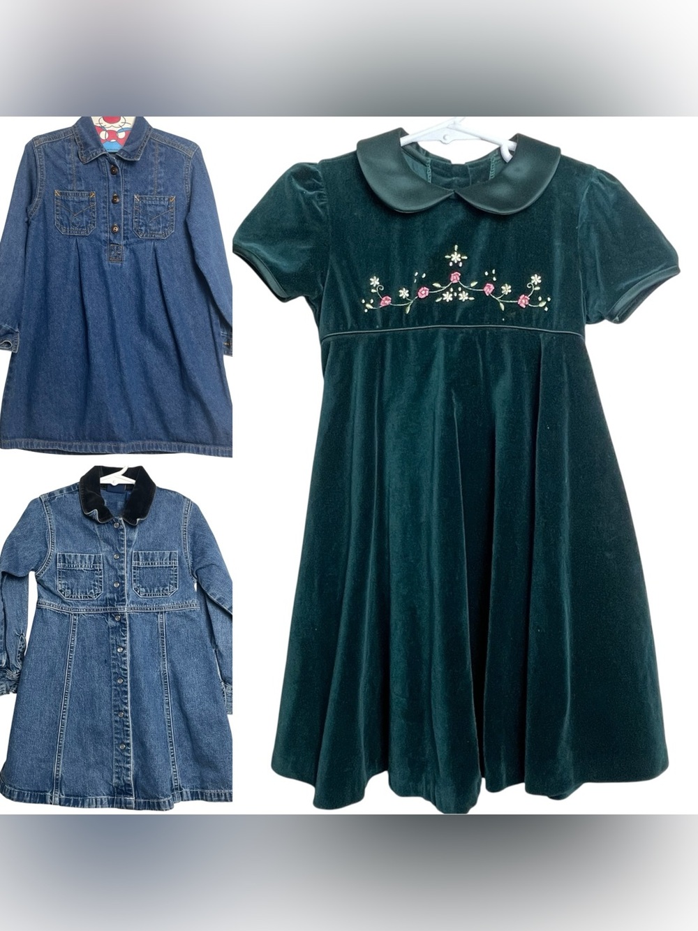 Girls 3 Dress Lot VTG Gap, Field Gear, Bonnie Jean Denim Velour Holiday Sz 3-4